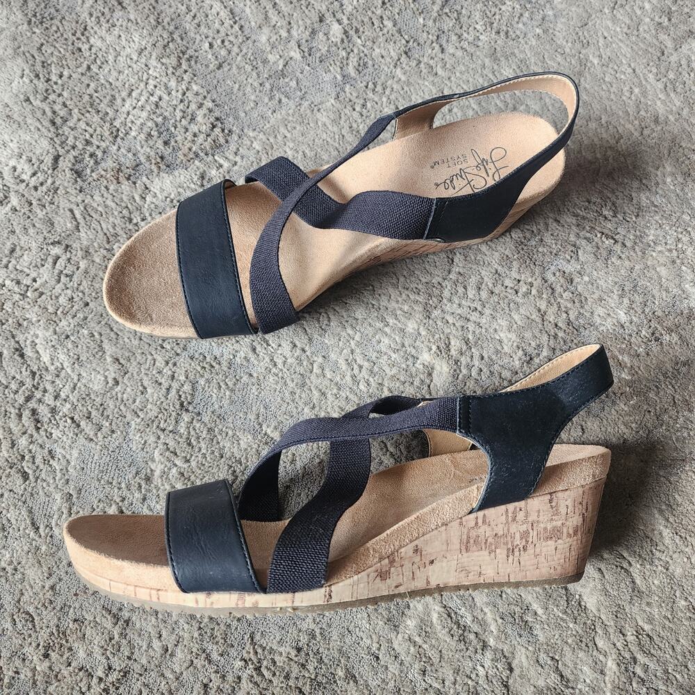 Life Stride Women's 9.5 Mexico Wedge Strappy Sandals Black Shoes